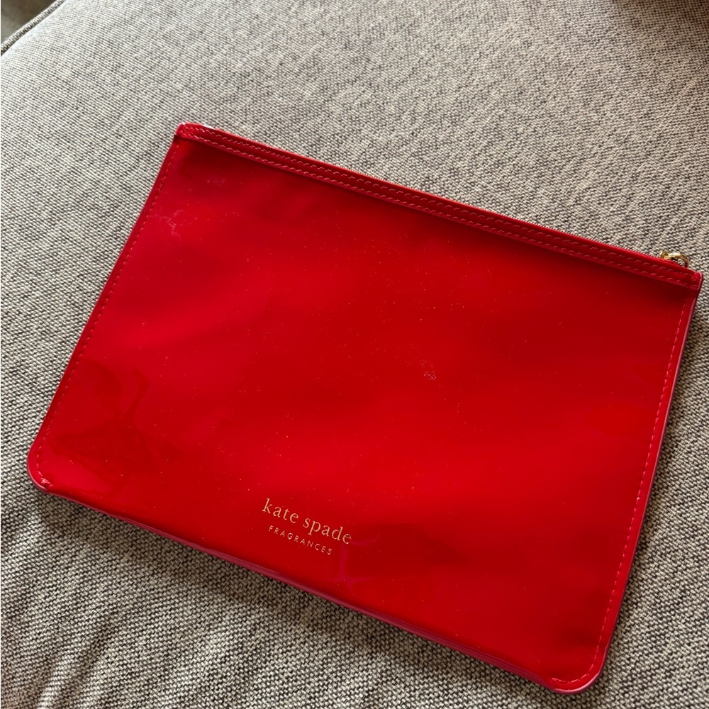kate spade Red Patent Zip Pouch with Gold Hardware